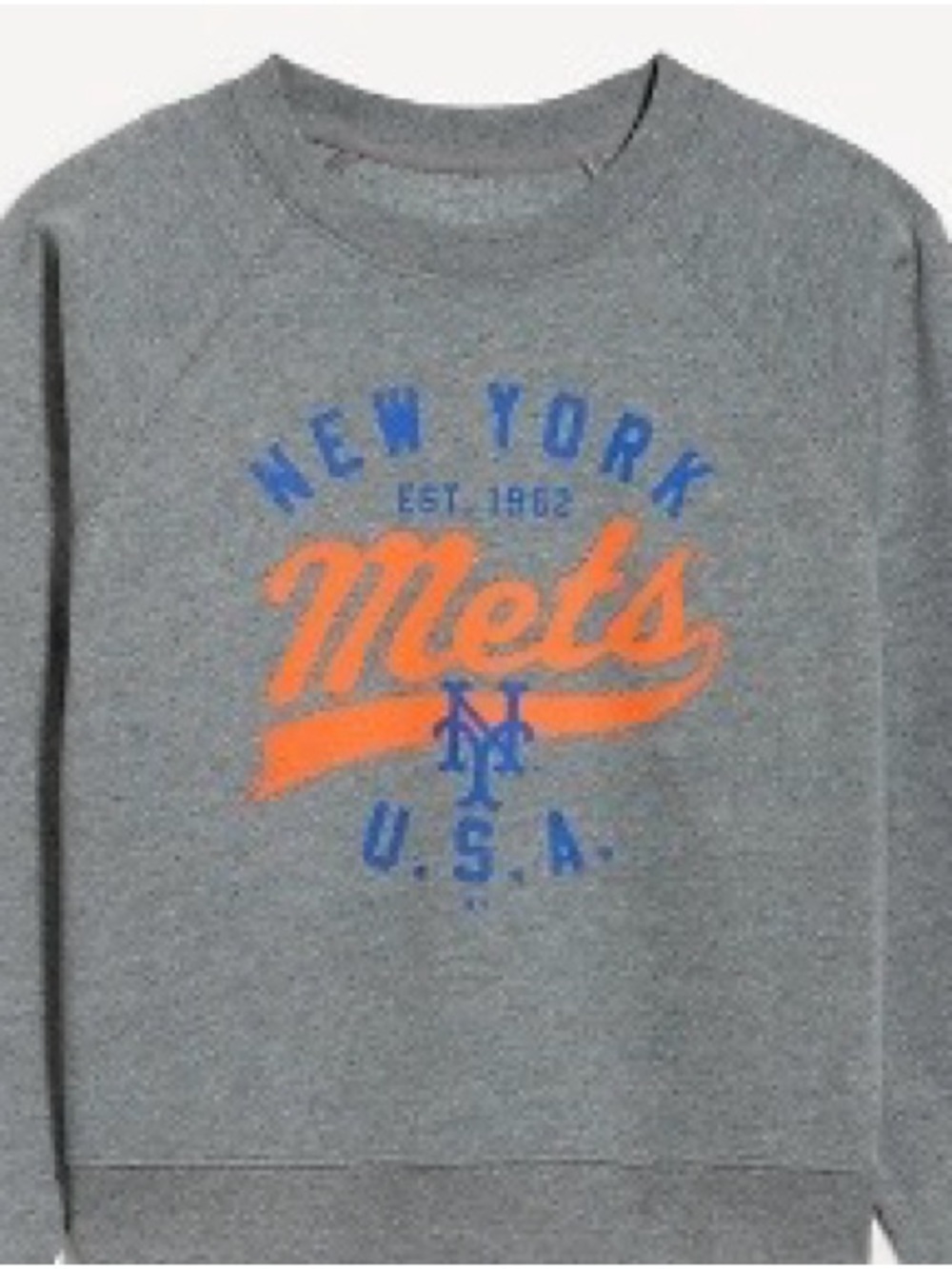Old Navy Gray NY Mets Crewneck Sweatshirt with Orange and Blue Graphic